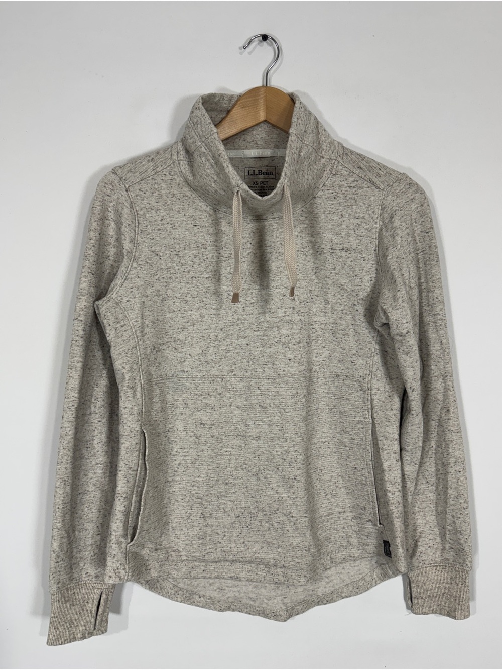WSW17 {L.L.Bean} Petite Heather Beige Oatmeal Funnel Neck Long Sleeve Sweatshirt